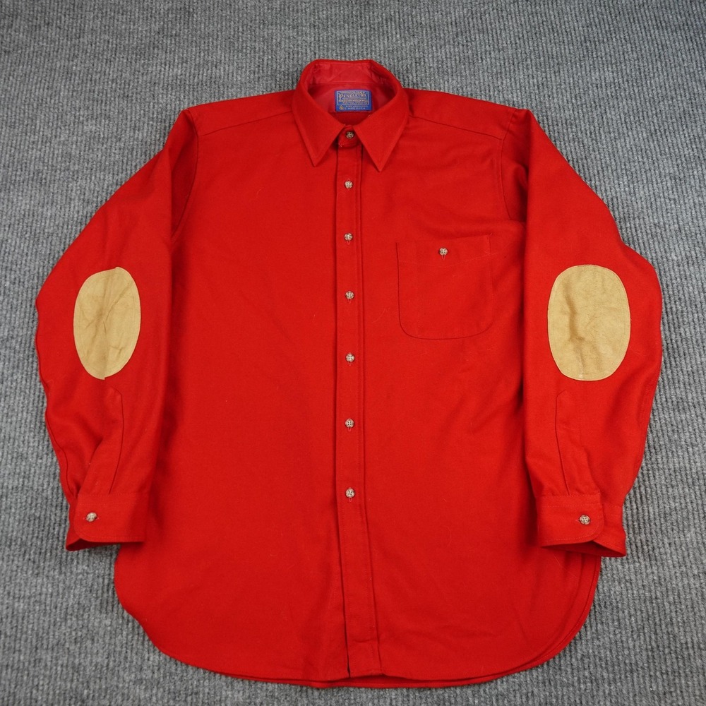 Vintage Pendleton Shirt Mens Large Red Wool Solid Elbow Patch USA Button Up